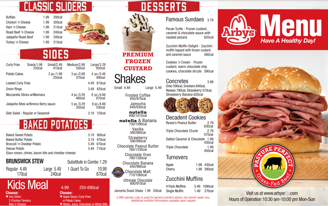 arbys menu